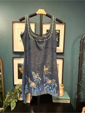 Embellished Navy Floral Fairy Tank Top
